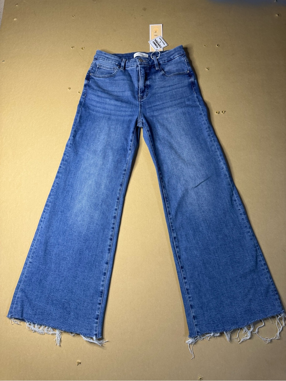 RISEN x Tummy Control Wide-Leg Frayed Hem Jeans — Blue